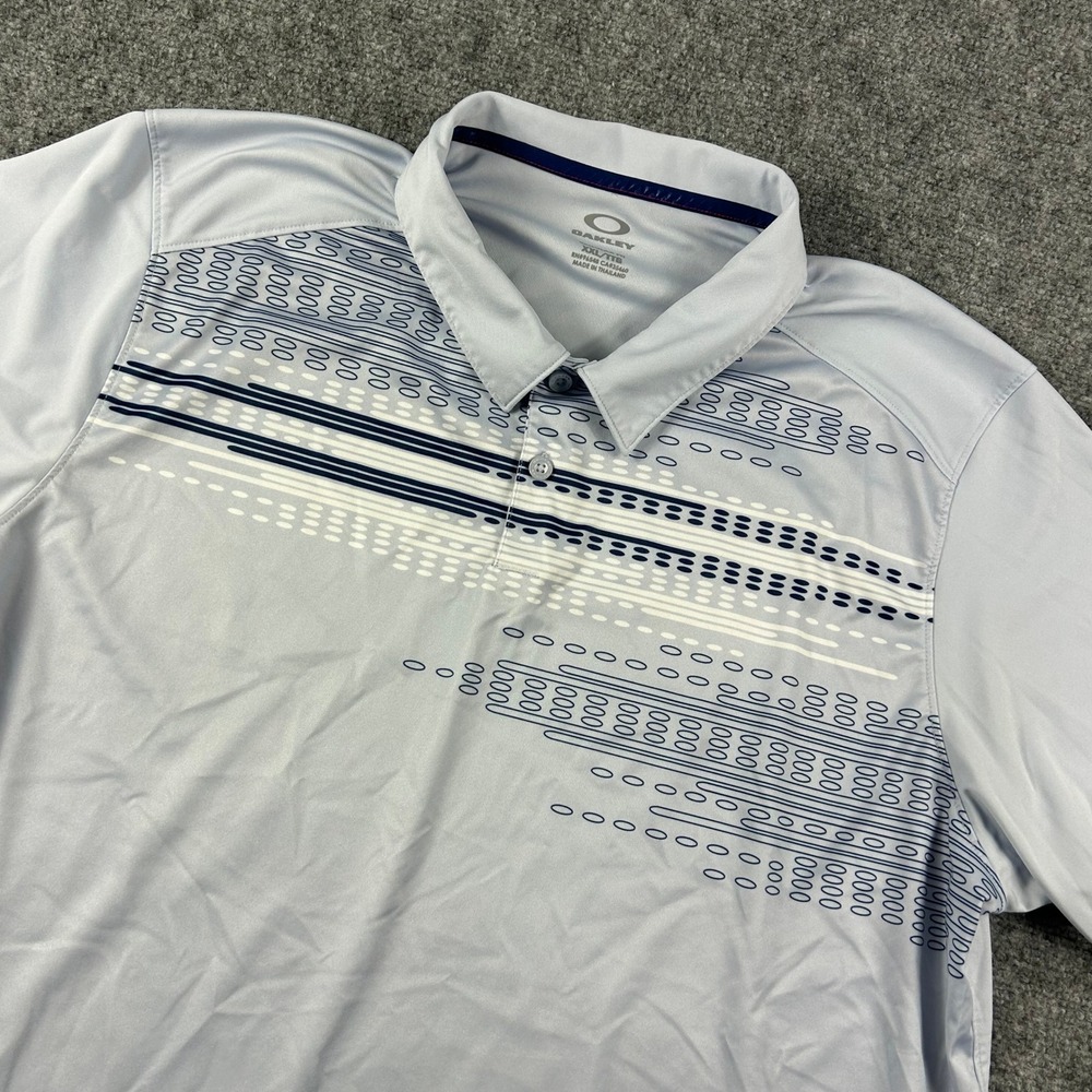 Oakley Polo Shirt Mens XXL Light Blue Graphic O Hydrolix Golf Performance Top
